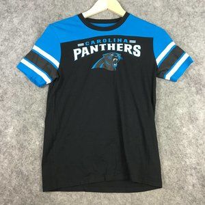 Carolina Panthers T Shirt Jersey Womens M 10 12 Blue Black Ringer NFL Football